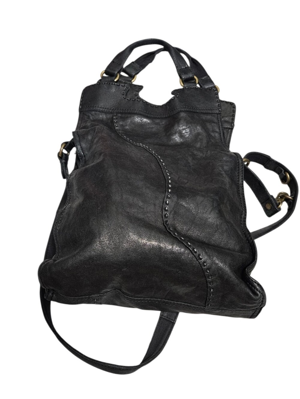 Vintage Lucky Brand Lamb Leather Tote Shoulder Bag Black Boho